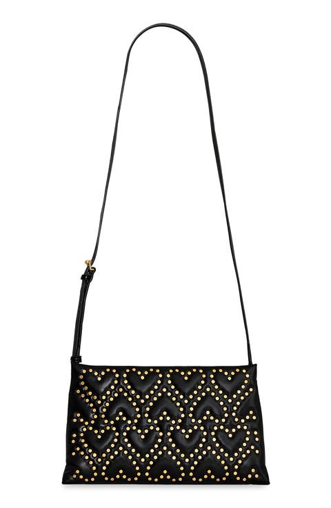 Heart Stud Quilted Faux Leather Crossbody Bag