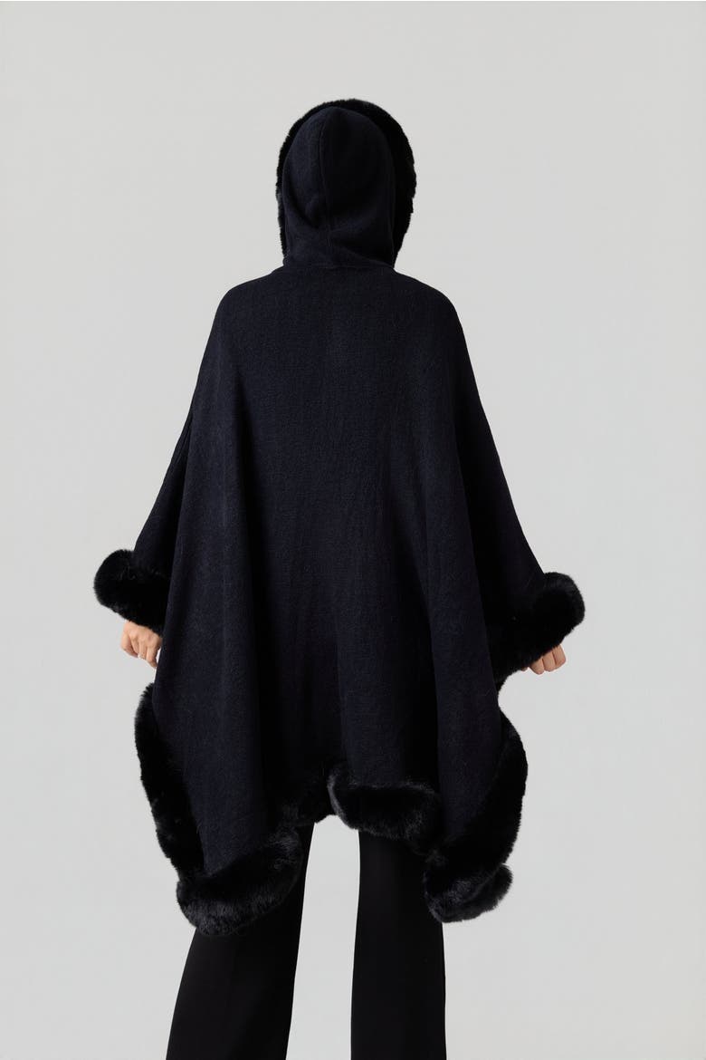 Hodded Faux Fur Long Cape, Alternate, color, Black