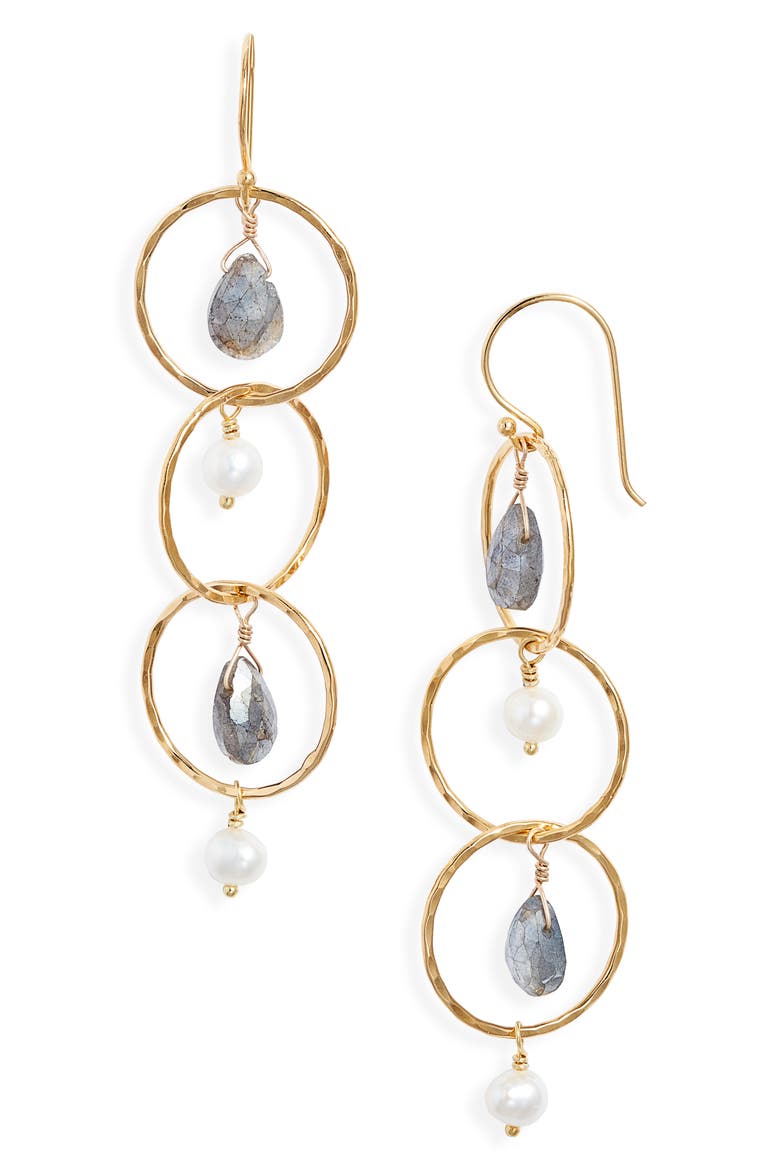 Trinity Labradorite & Freshwater Pearl Drop Earrings, Main, color, GOLD