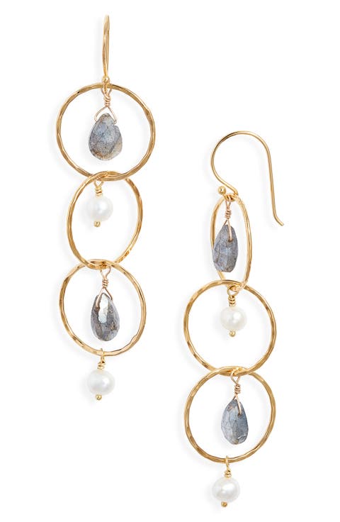 Trinity Labradorite & Freshwater Pearl Drop Earrings
