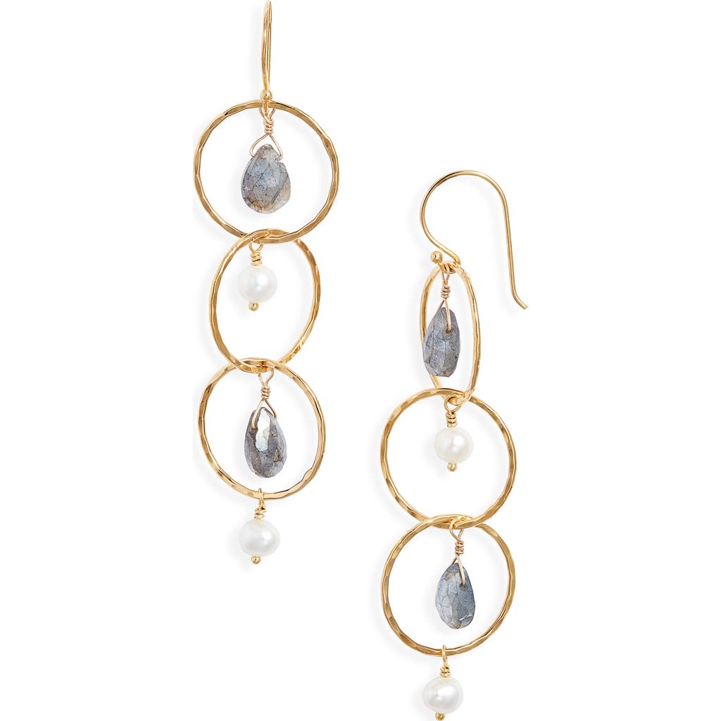 Kiara By Ki-ele Trinity Labradorite & Freshwater Pearl Drop Earrings In Gold