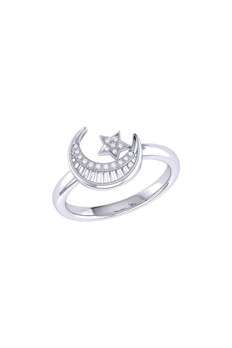 Starkissed Crescent Sterling Silver Diamond Ring, Main, color, Silver