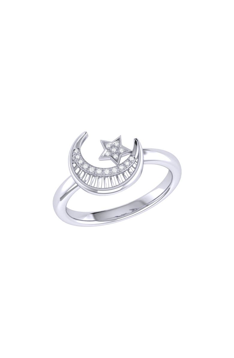 LuvMyJewelry Starkissed Crescent Sterling Silver Diamond Ring, Main, color, 