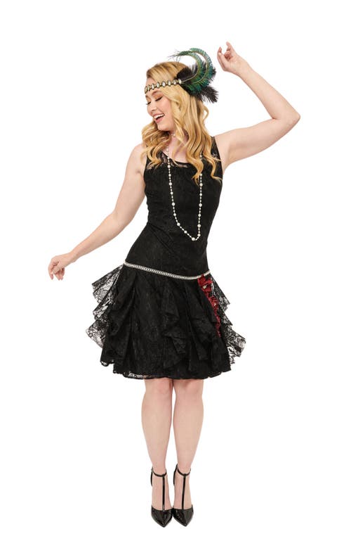 Unique Vintage 1920s Lace & Floral Ruffle Flapper Dress in Black  product