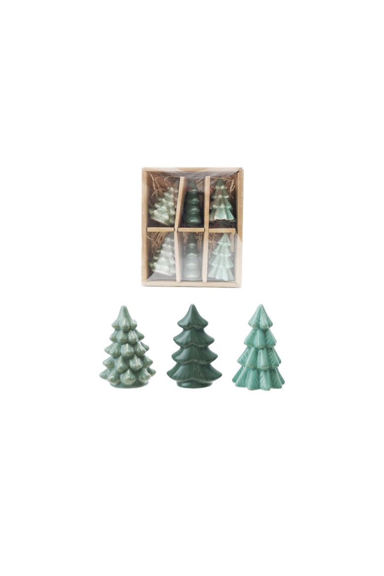 6-Piece Stoneware Trees, Green, Main, color, Green
