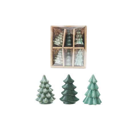 6-Piece Stoneware Trees, Green