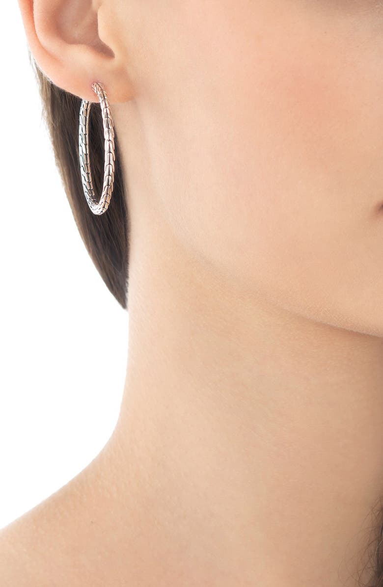 John Hardy Carved Chain Hoop Earrings, 37mm, Alternate, color, Silver