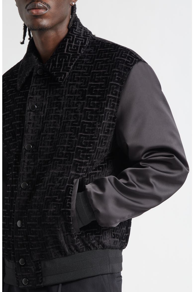 Monogram Velvet & Satin Bomber Jacket, Alternate, color, EAP BLACK/ BLACK