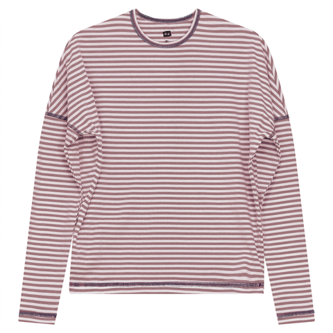 Striped Contrast Stitch Drop Shoulder Long Sleeve Top