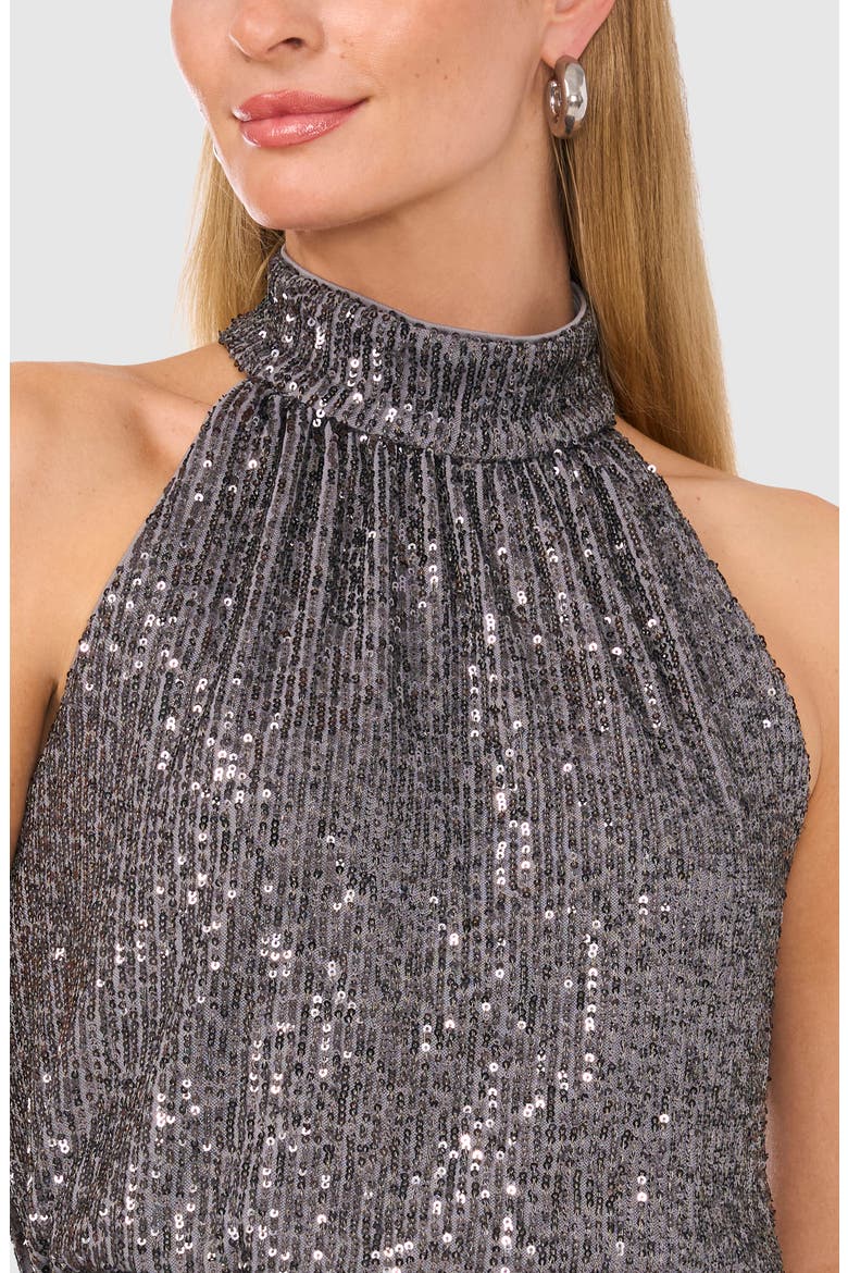 Halter Neck Sequin Top, Alternate, color, SMOCKED PEARL GREY