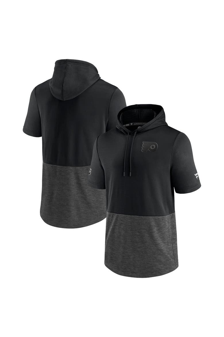 Men's Fanatics Branded Black Philadelphia Flyers Authentic Pro Travel and Training Short Sleeve Pullover Hoodie, Main, color, Black
