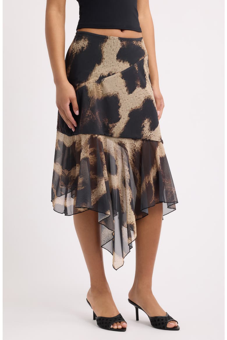 Mirada Leopard Print Mesh Midi Skirt, Main, color, LEOPARD