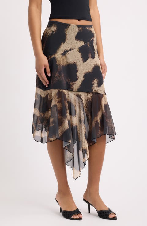 Mirada Leopard Print Mesh Midi Skirt