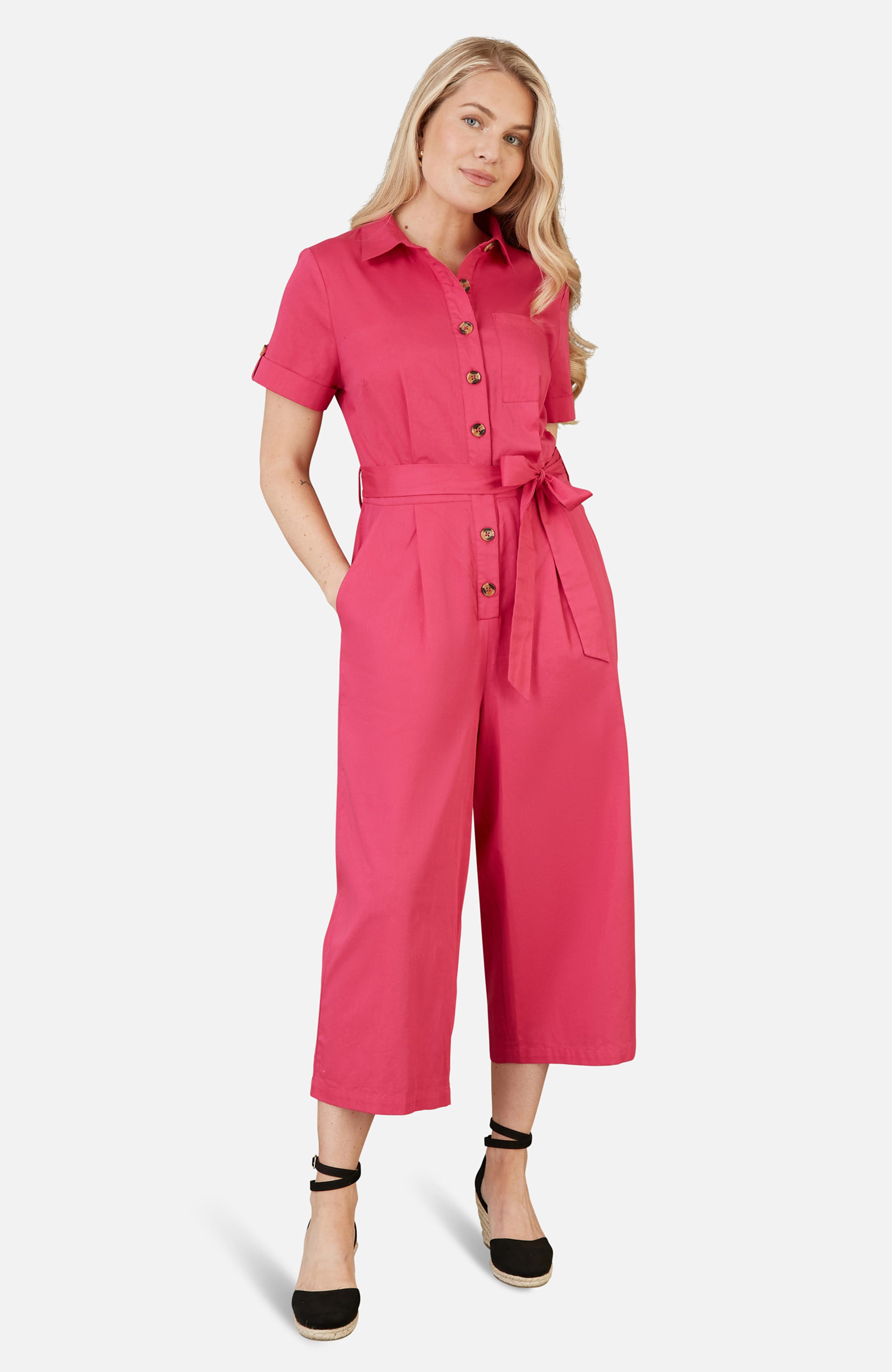 Yumi Button Up Utility Style Jumpsuit In Multi