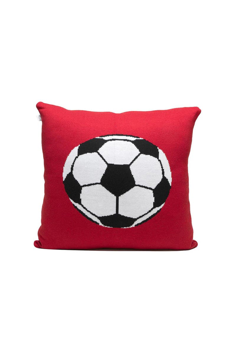 RIAN TRICOT Soccer Ball Pillow, Main, color, Cherry Red