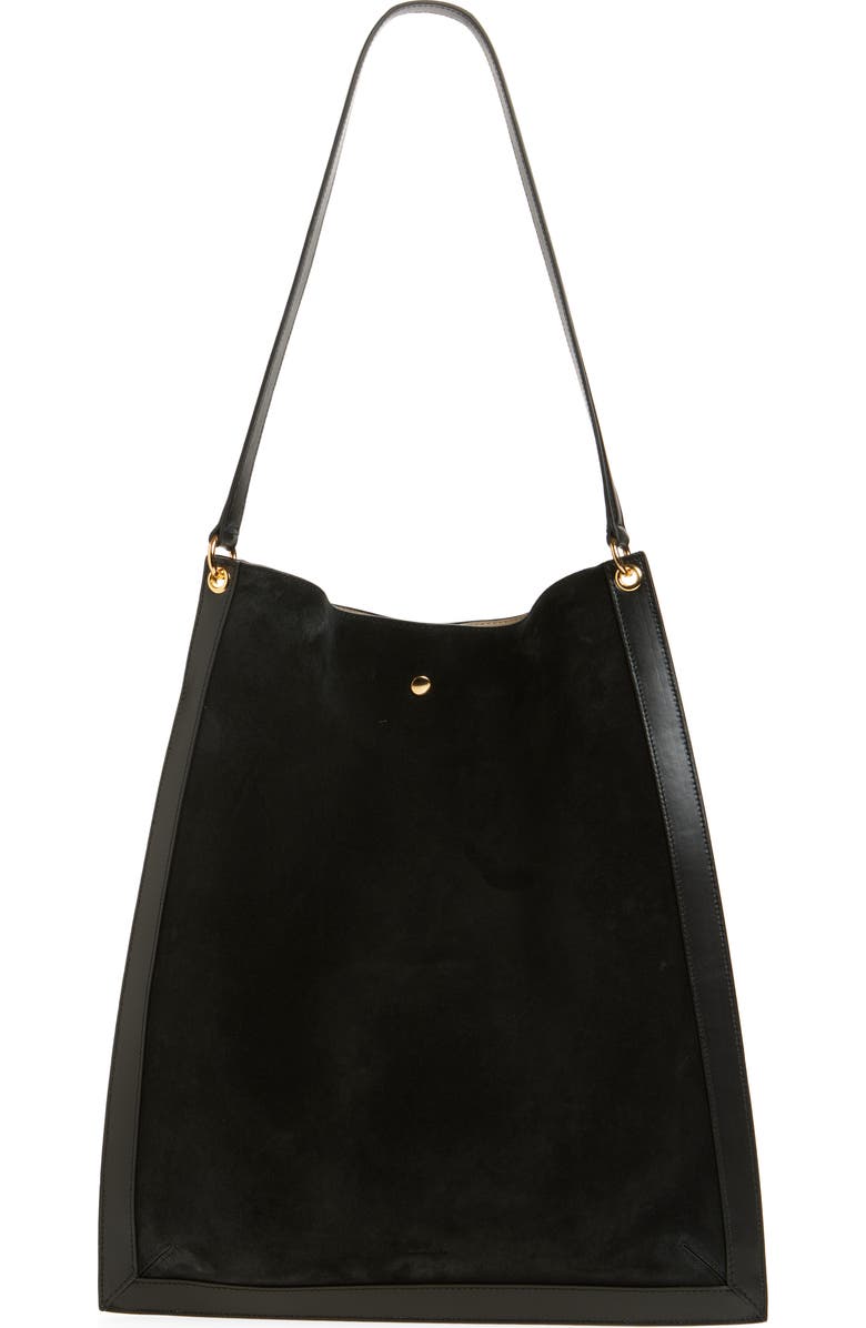 Wandler Penny Tote Bag, Main, color, Black Suede/ Black 3298