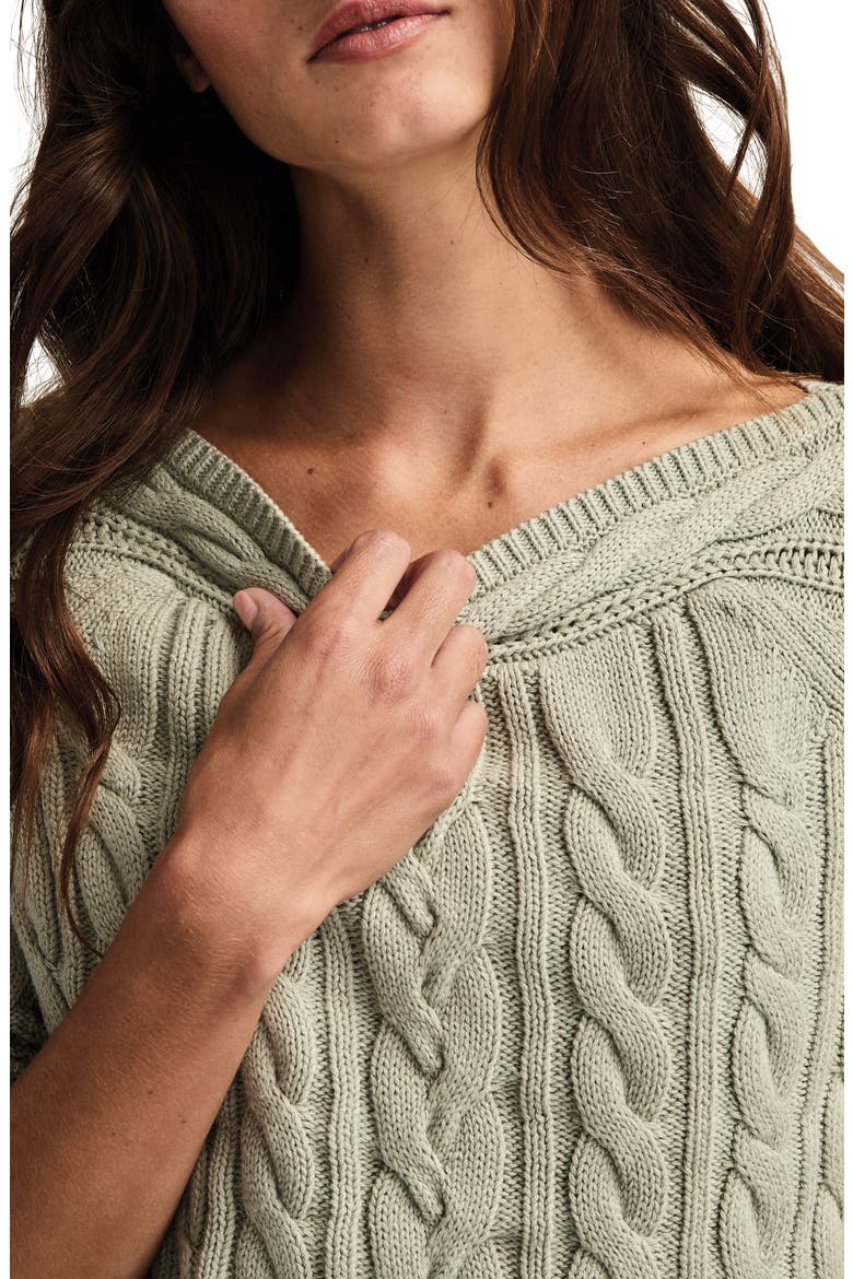 Cable Stitch Boat Neck Cotton Sweater, Alternate, color, AQUA GRAY