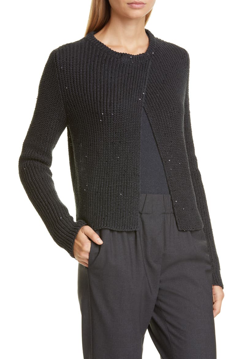 Sequin Rib Cardigan, Alternate, color, BLACK