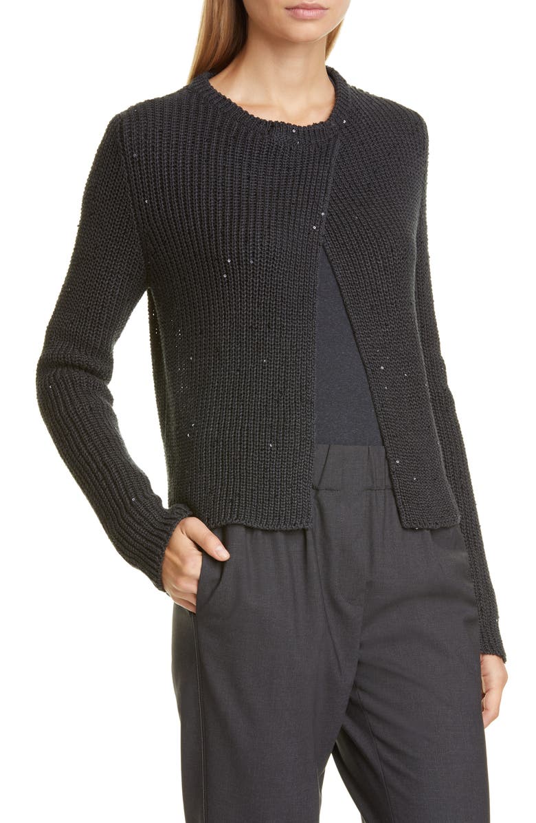 Brunello Cucinelli Sequin Rib Cardigan, Alternate, color, 