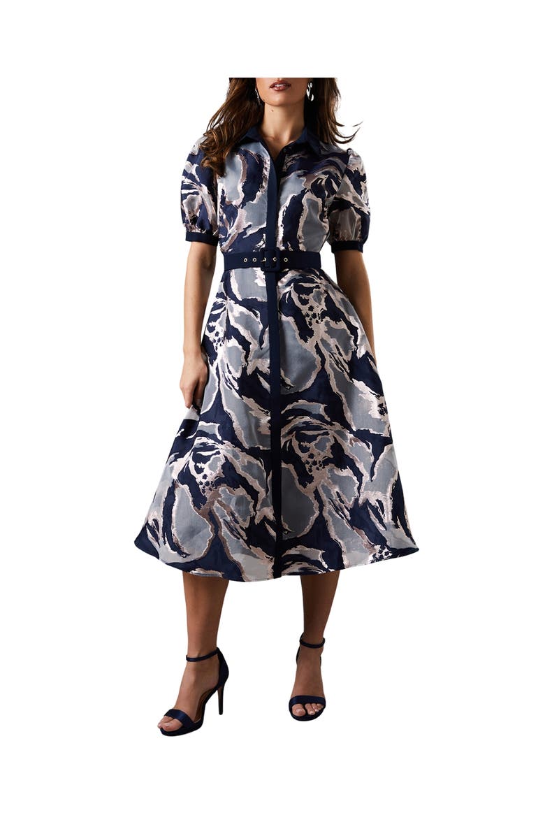 Coast Short Sleeve Jacquard Shirt Dress, Main, color, Navy