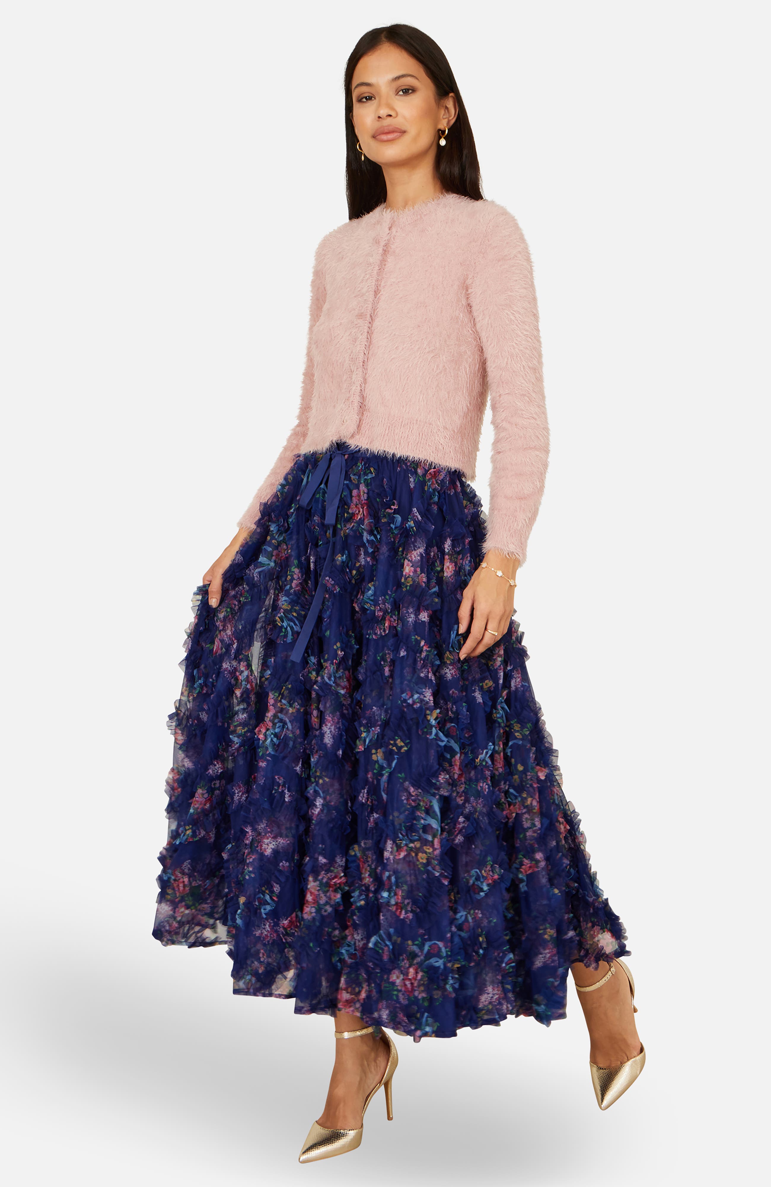 Floral Ruffle Mesh Midi Skirt - image 4