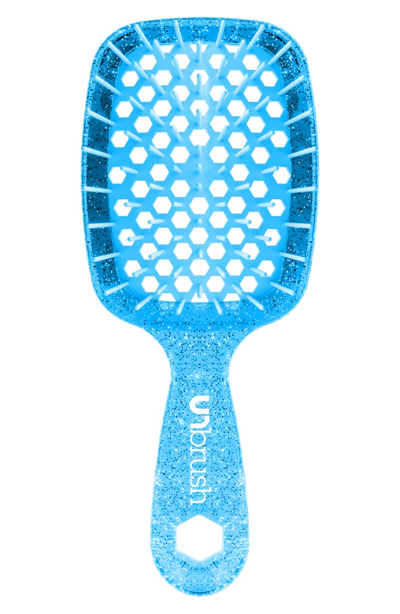 UNbrush Detangling Hair Brush Mini Pastel Collection, Main, color, Glitter/ Sapphire Blue