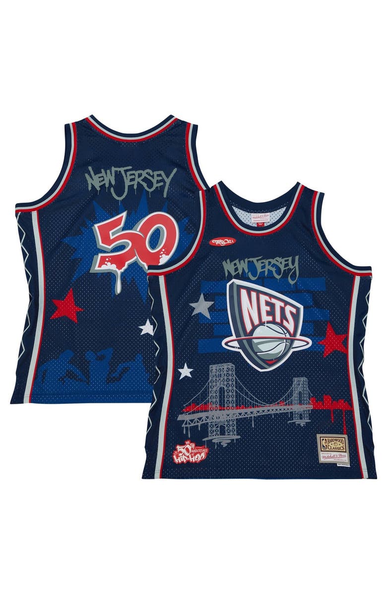 Mitchell & Ness Men's Mitchell & Ness x Tats Cru Navy New Jersey Nets Hardwood Classics Fashion Jersey, Main, color, Navy