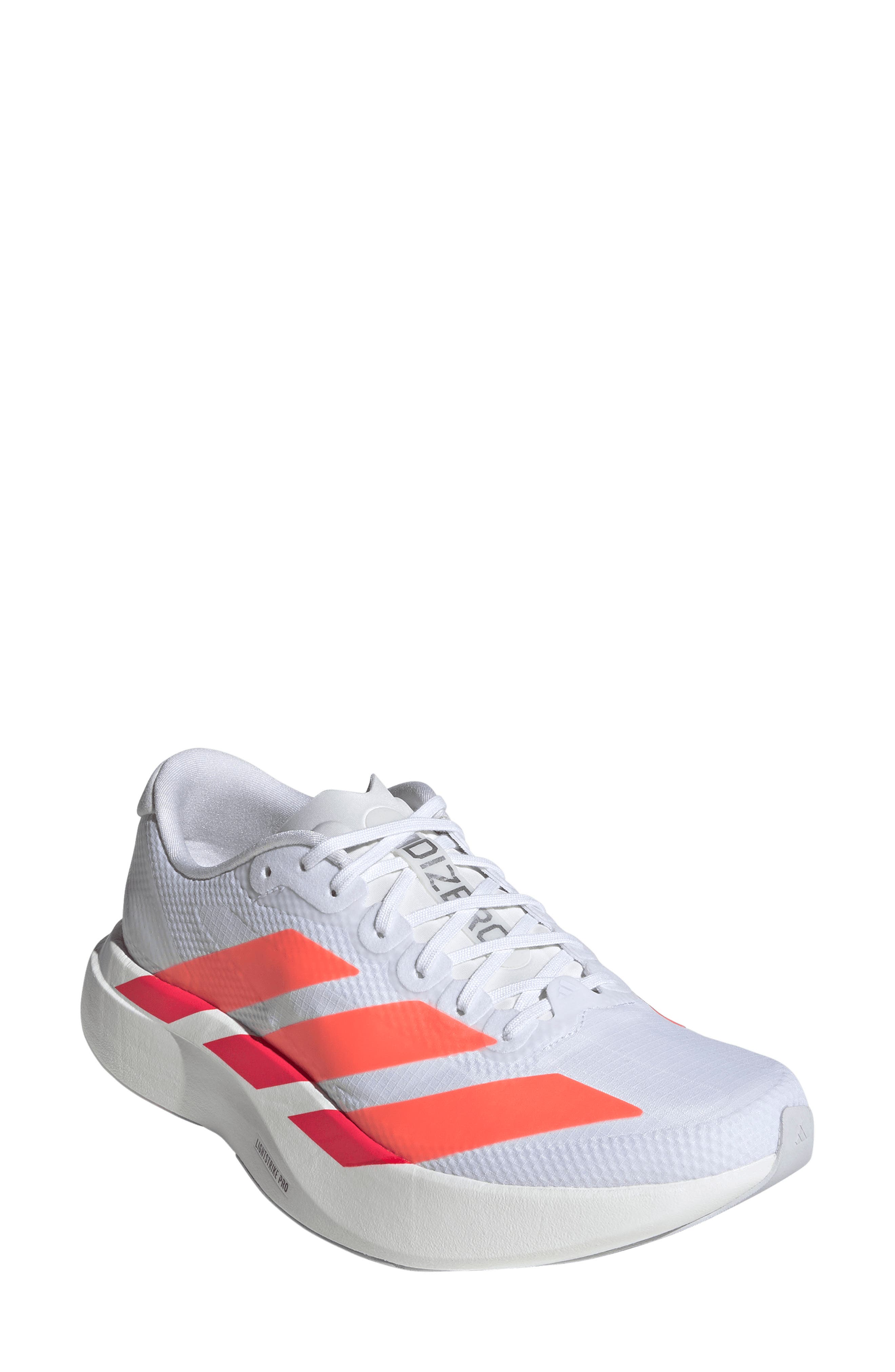 Adizero Evo SL Running Shoe, Main, color, WHITE/ ORANGE/ LUCID RED