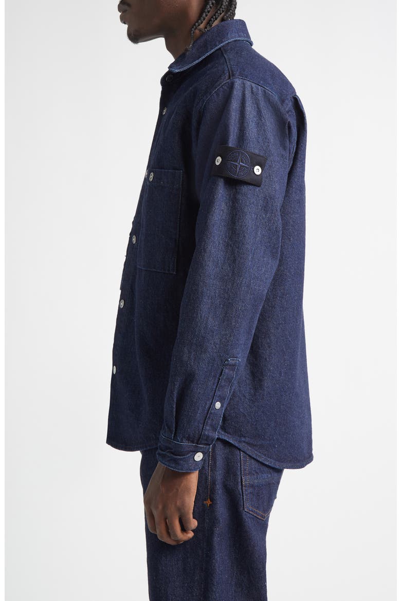 Compass Logo Patch Denim Snap-Up Overshirt, Alternate, color, VJ201 INDIGO DENIM-RINSED