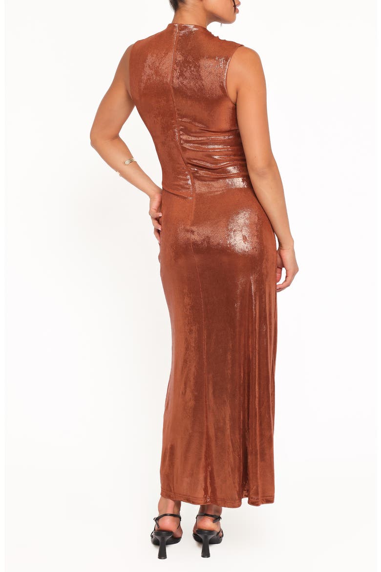 Emerie Ruched Metallic Sleeveless Maxi Dress, Alternate, color, BRONZE