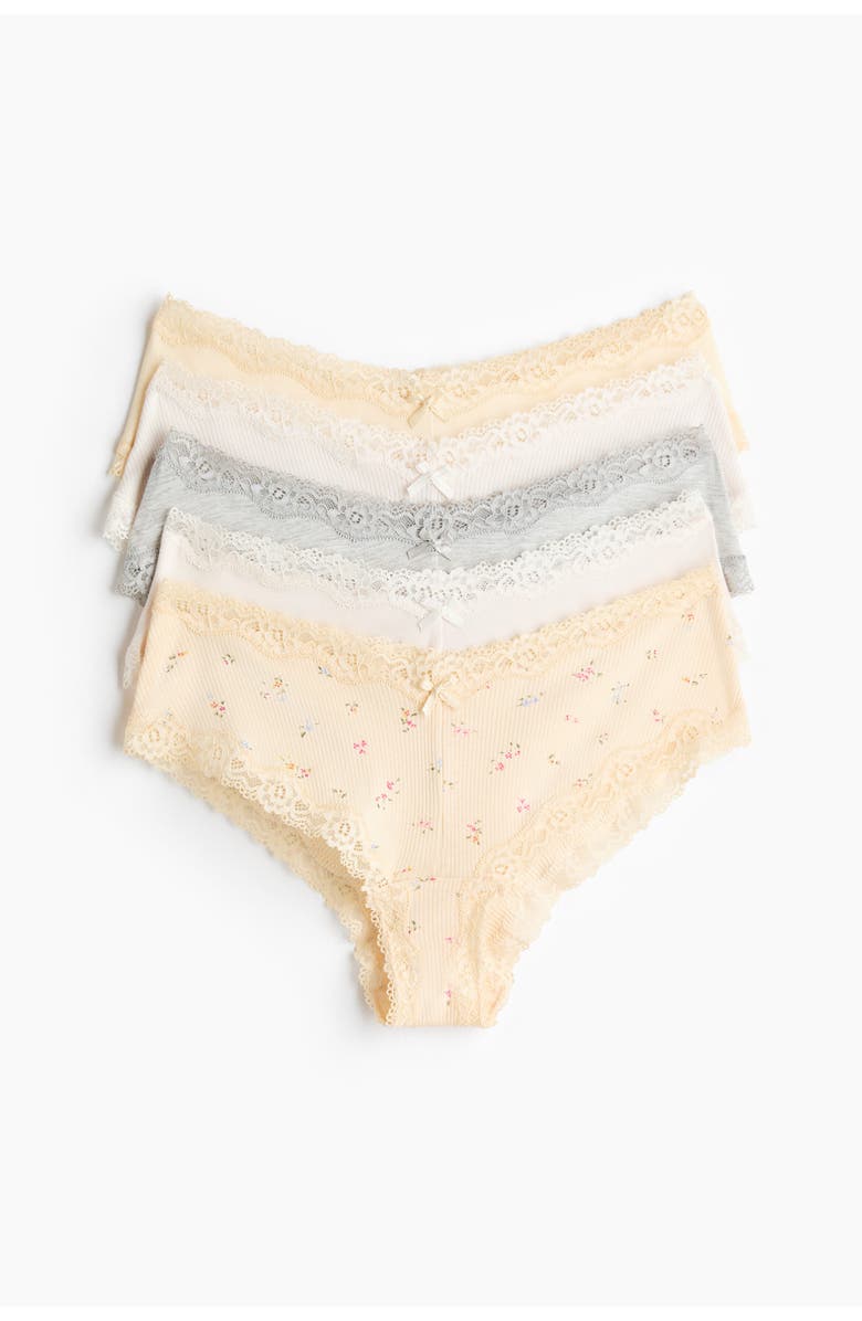 H&M 5-pack cotton and lace hipster briefs, Main, color, Light Yellow/Floral
