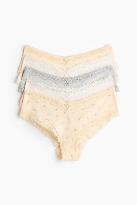 5-pack cotton and lace hipster briefs
