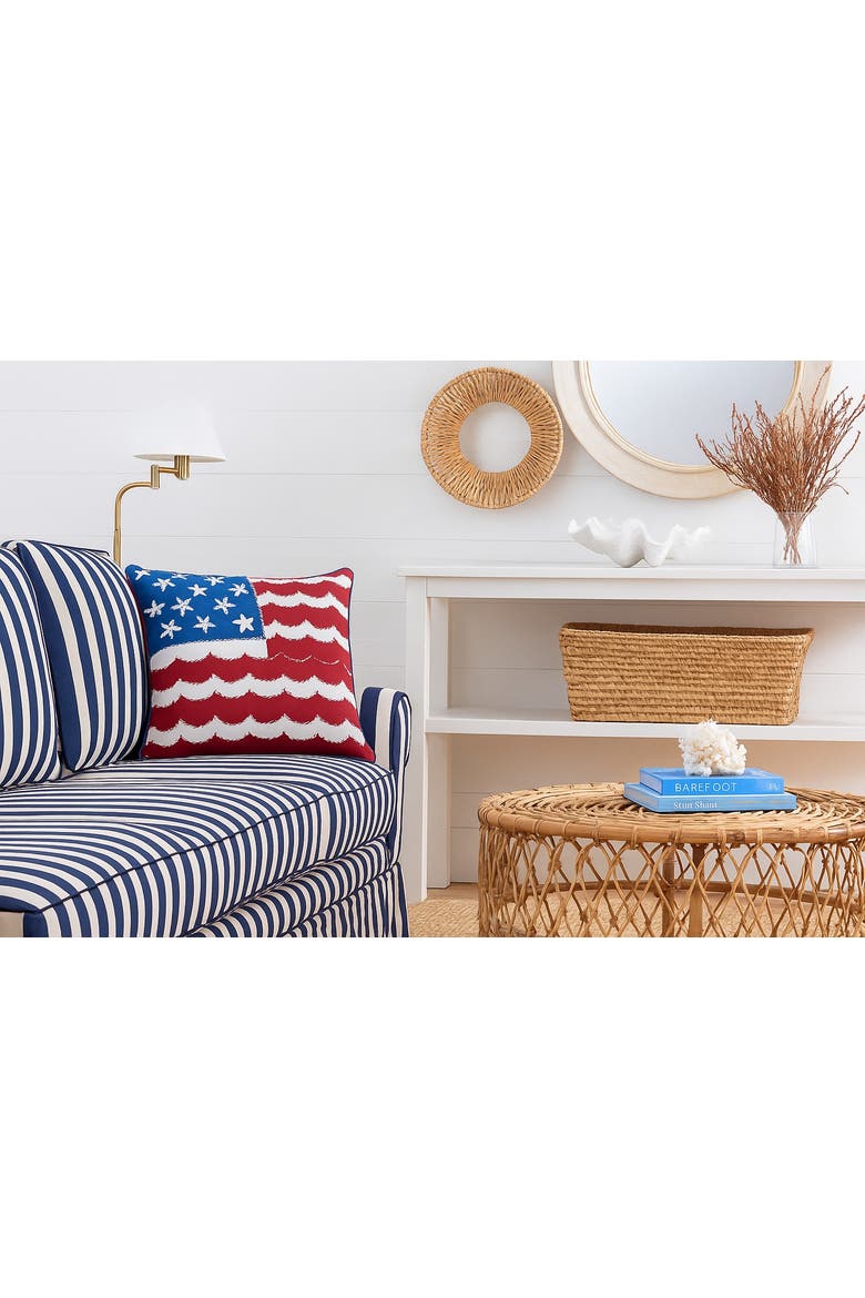 Stars & Stripes American Flag Waves 100% Cotton Accent Throw Pillow 18" x 18, Alternate, color, Red