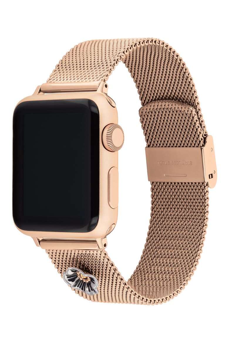Flower Mesh Apple Watch® Band, 38mm/40mm, Alternate, color, ROSE GOLD