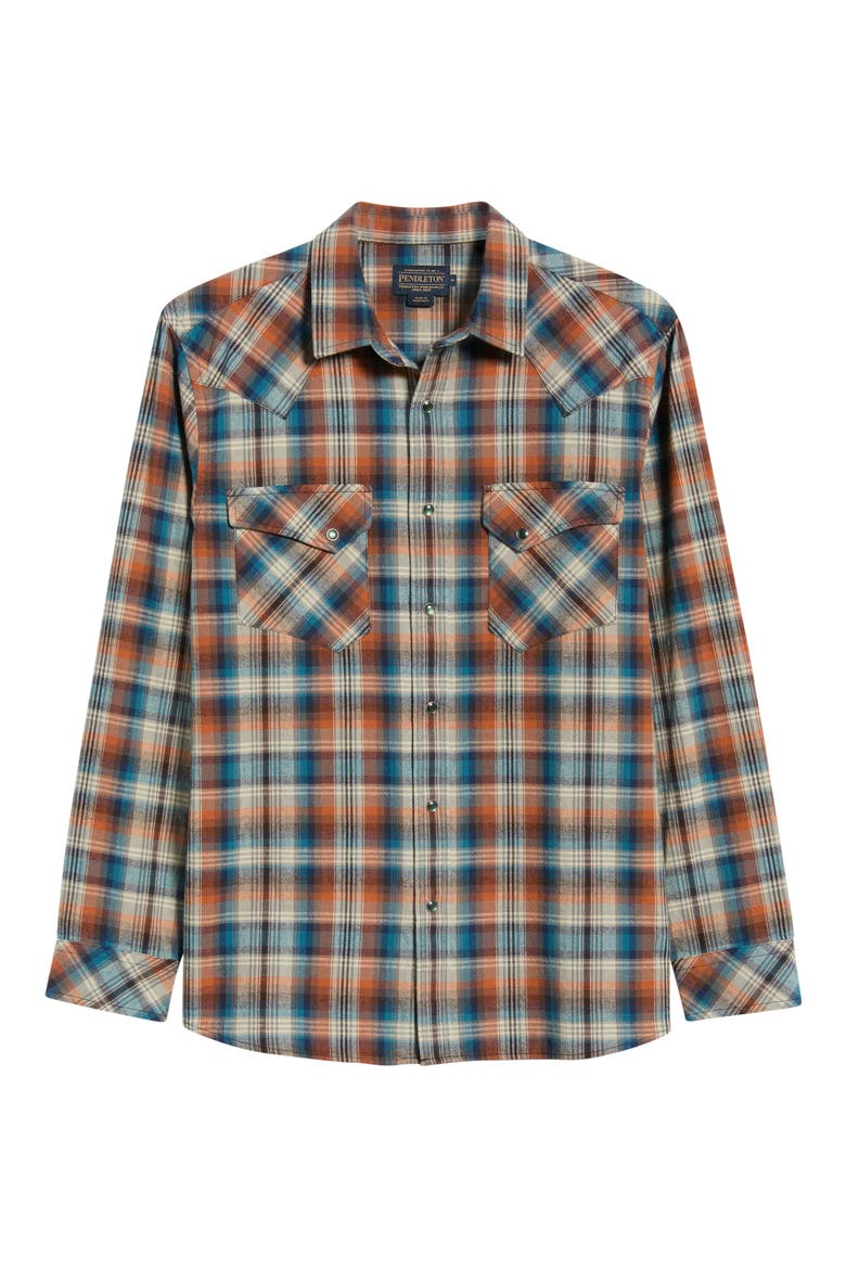 Wyatt Plaid Cotton Flannel Western Shirt, Alternate, color, BLUE/ OCHRE PLAID