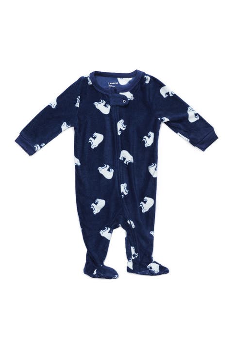 LEVERET Navy Blue Polar Bear Footed Fleece Sleeper