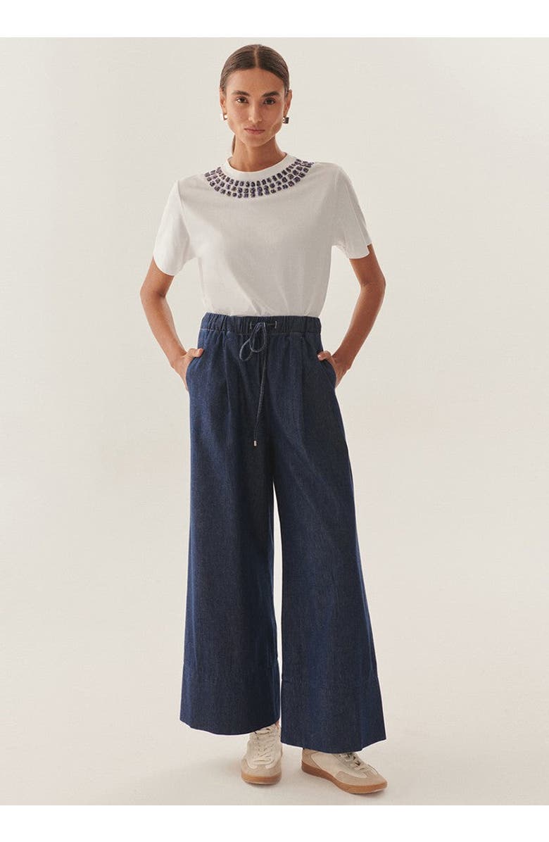 Exquise Esmeralda Drawstring Palazzo Pants, Main, color, Indigo
