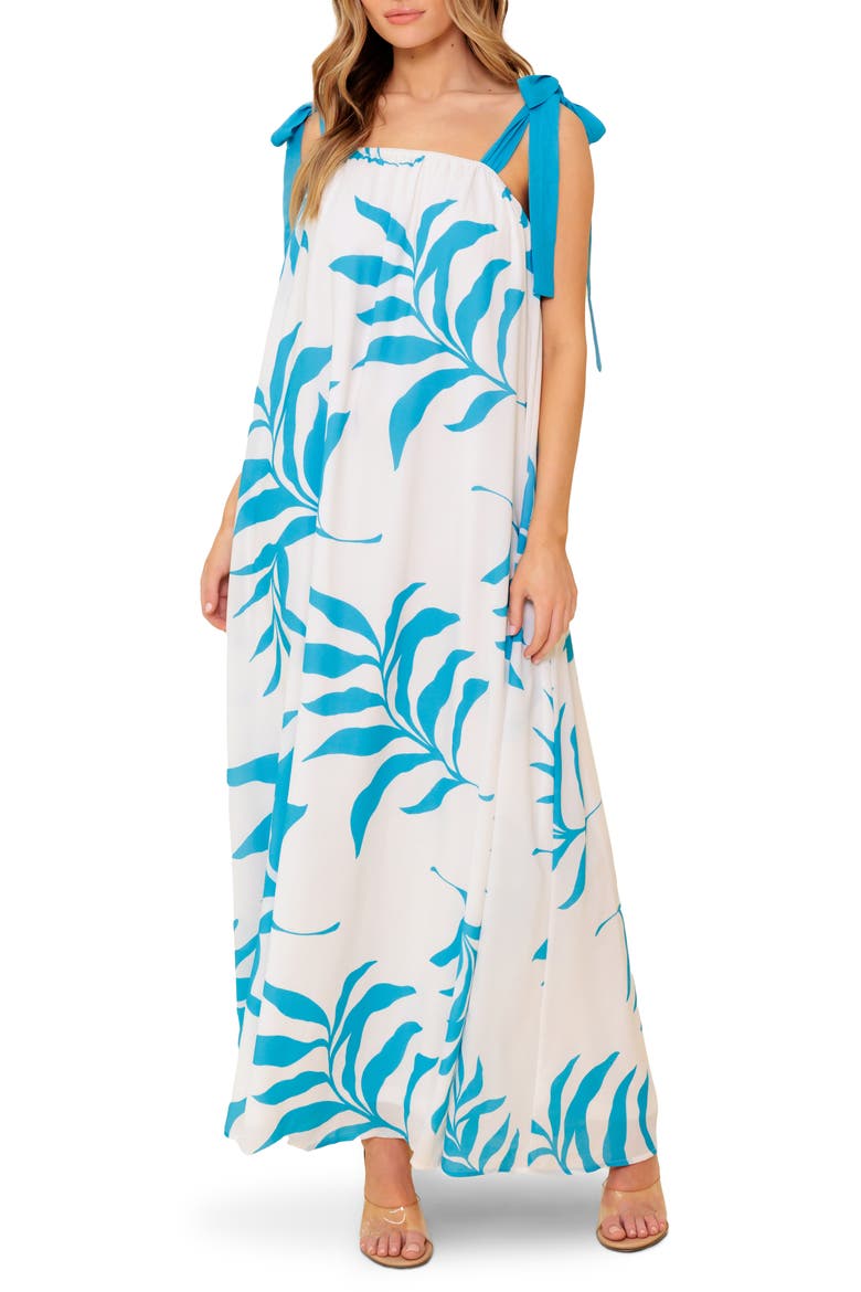 Tie Strap Maxi Dress, Main, color, IVORY BLUE