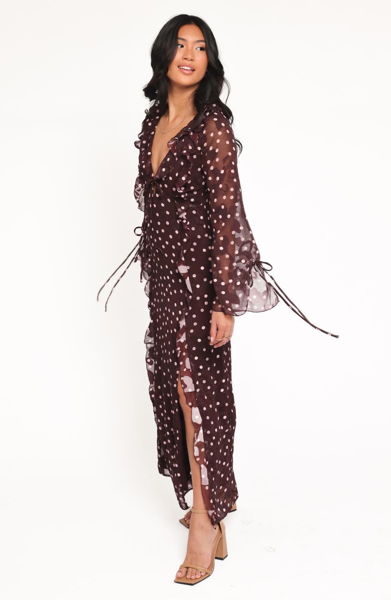 Petal & Pup Delta Polka Dot Plunge Neck Maxi Dress, Alternate, color, Plum Polka Dot