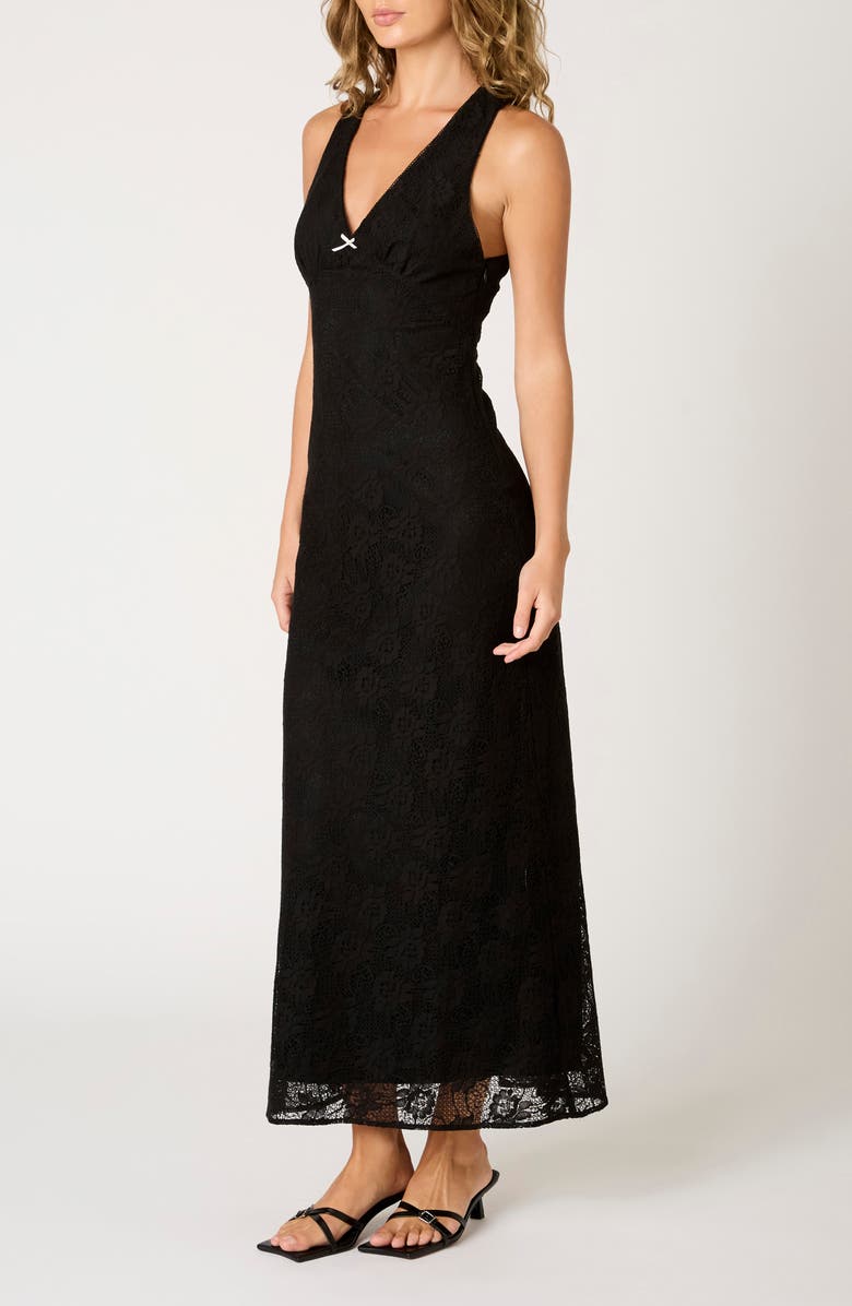 Nia Tasha Cross Back Stretch Cotton Blend Lace Dress, Alternate, color, Black