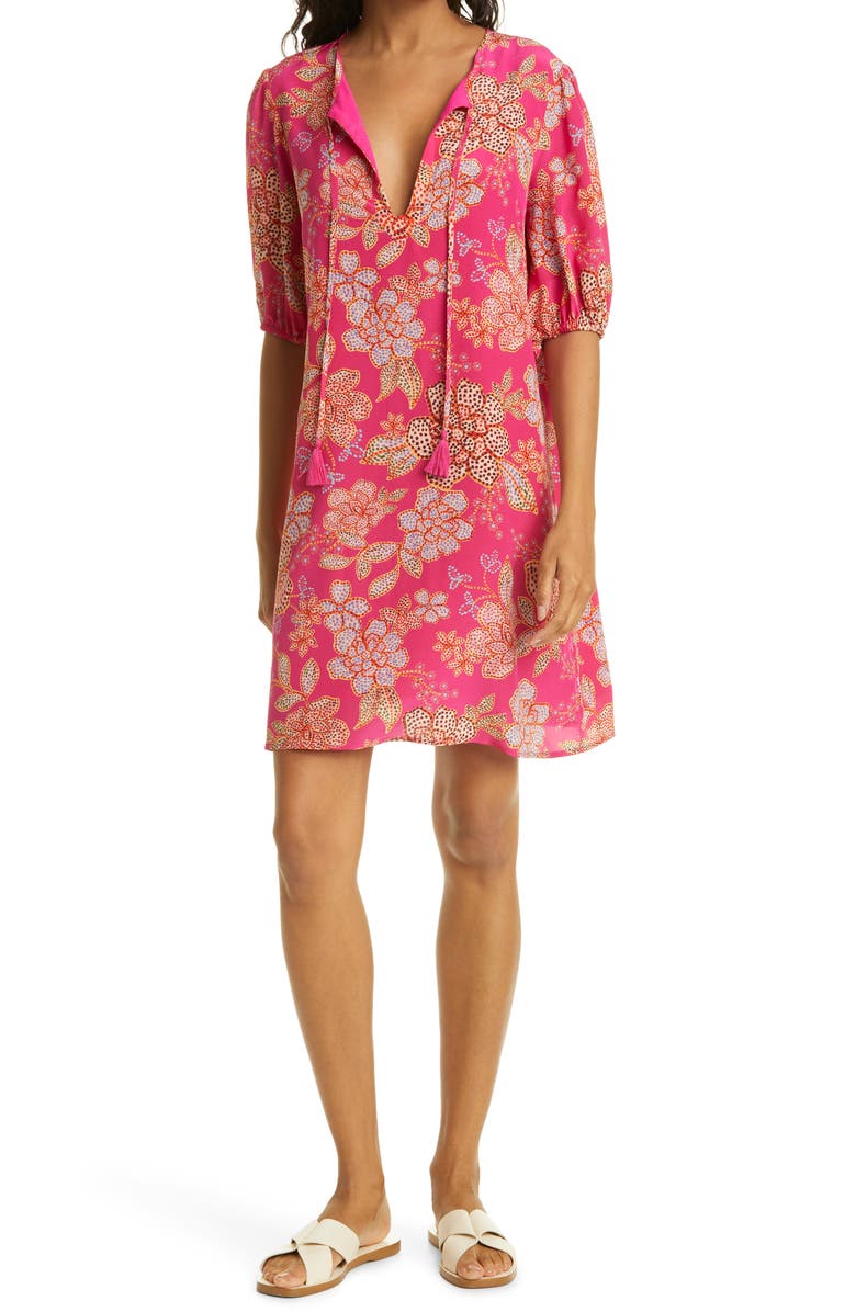Johnny Was Vesna Floral Puff Sleeve Silk Dress, Main, color, 