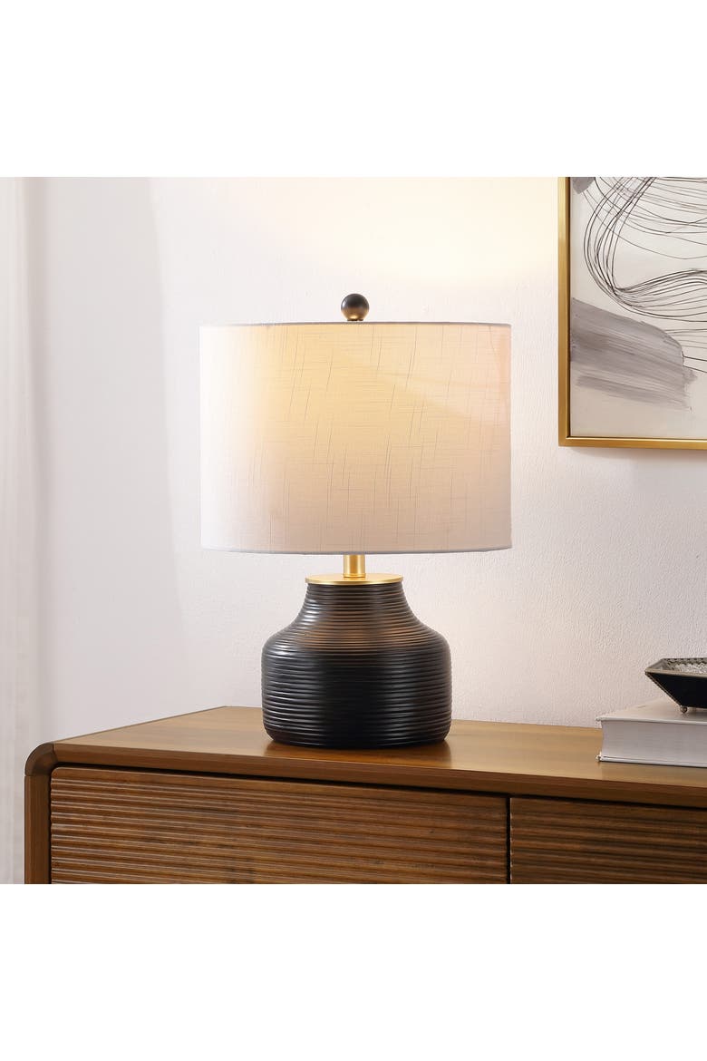 Malone Modern Transitional Ribbed Tapered Ginger Jar Resin/Metal LED Table Lamp, Alternate, color, Black