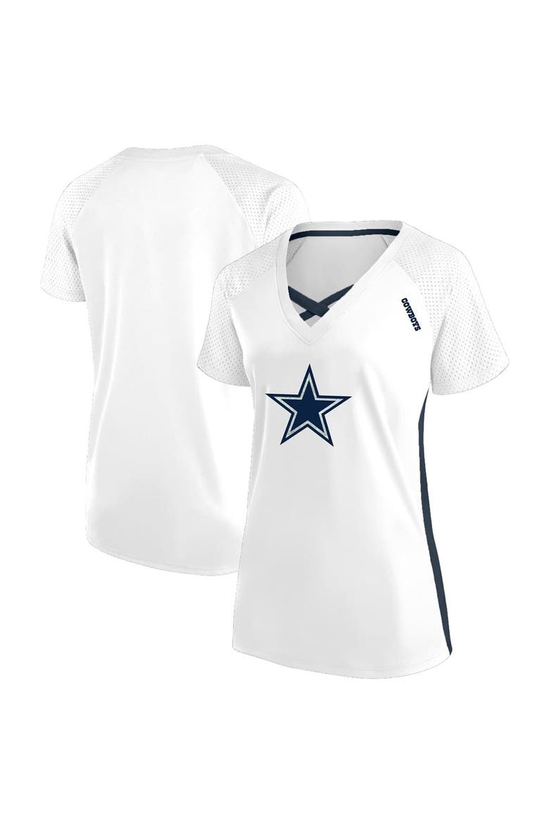 Women's Fanatics  White Dallas Cowboys Plus Size Glitter Lace-Up V- Neck T-Shirt, Main, color, White
