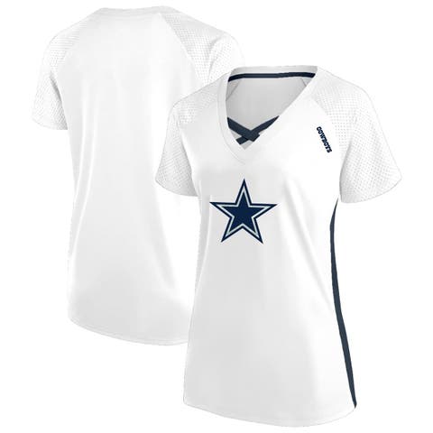 Women's Fanatics  White Dallas Cowboys Plus Size Glitter Lace-Up V- Neck T-Shirt