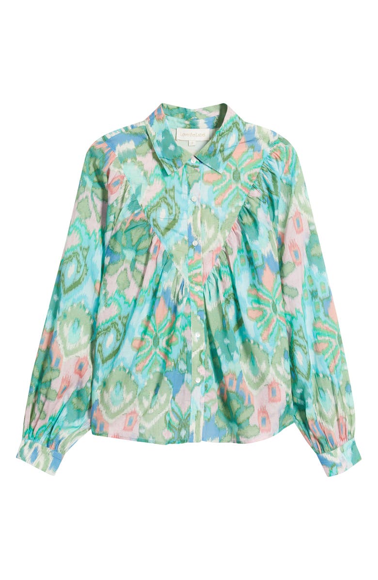 LOVE THE LABEL Sebali Floral Ikat Print Button-Up Shirt, Alternate, color, Symphonic Ikat Bermuda