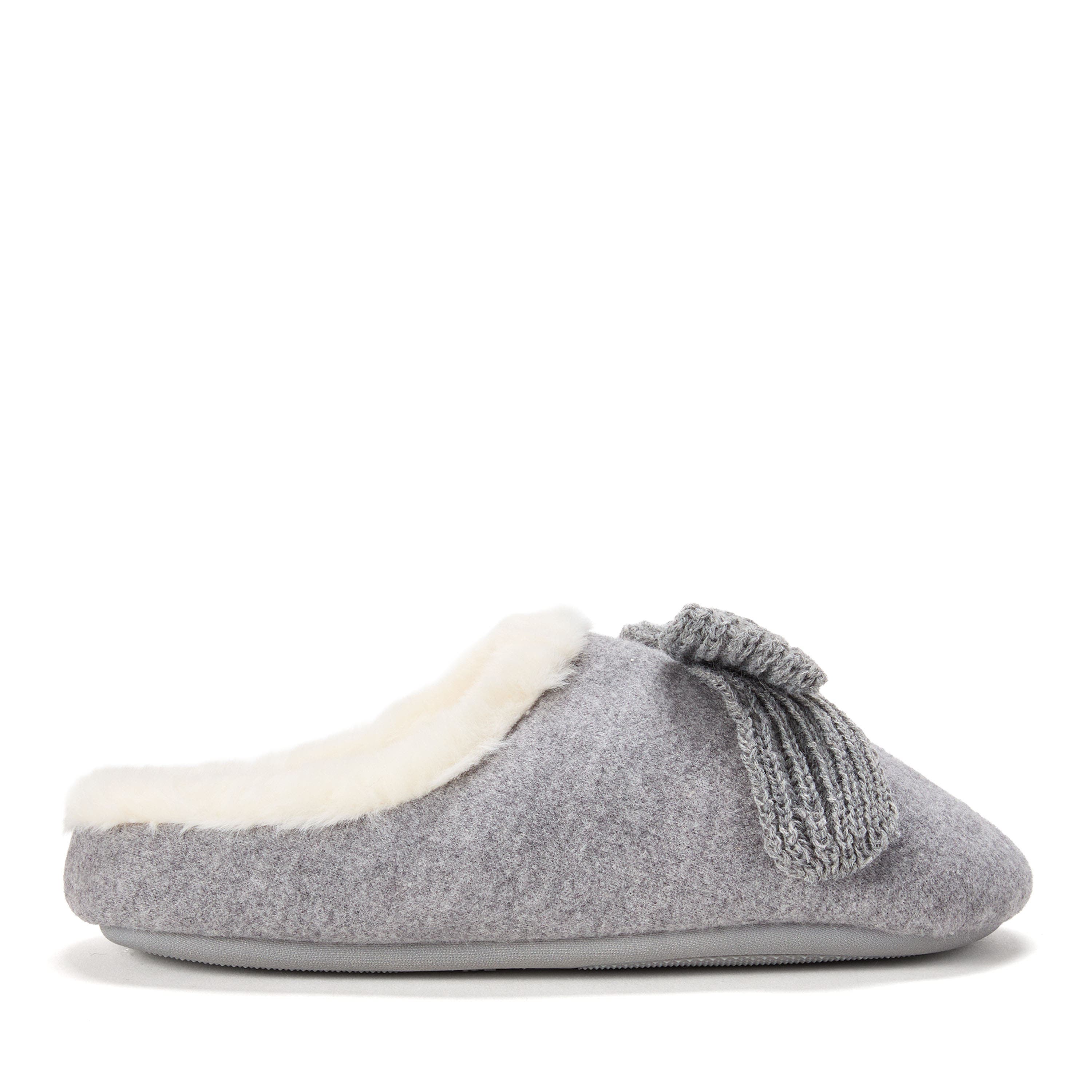 DEARFOAMS Josie Knit Clog Slipper with Bow, Alternate, color, Light Heather Grey