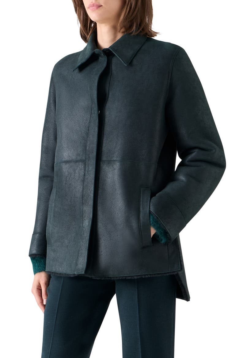 Harper Reversible Genuine Shearling Shirt Jacket, Alternate, color, FOREST GREEN