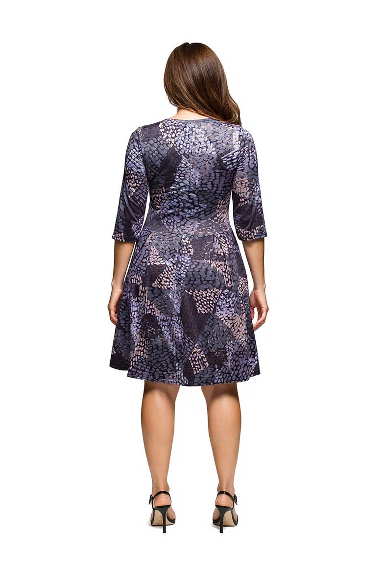 Three Quarter Sleeve Fit and Flare Dress, Alternate, color, Grey Multi