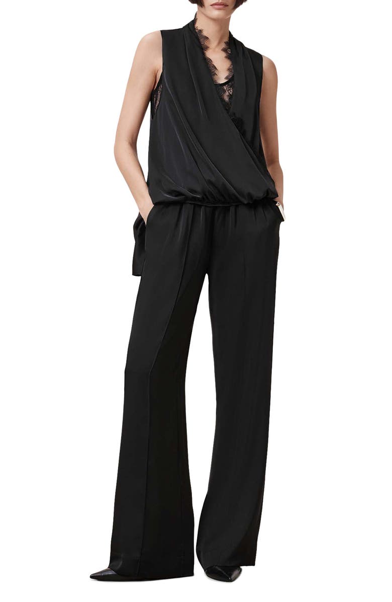 AllSaints Alba Wide Leg Satin Drawstring Pants, Alternate, color, 