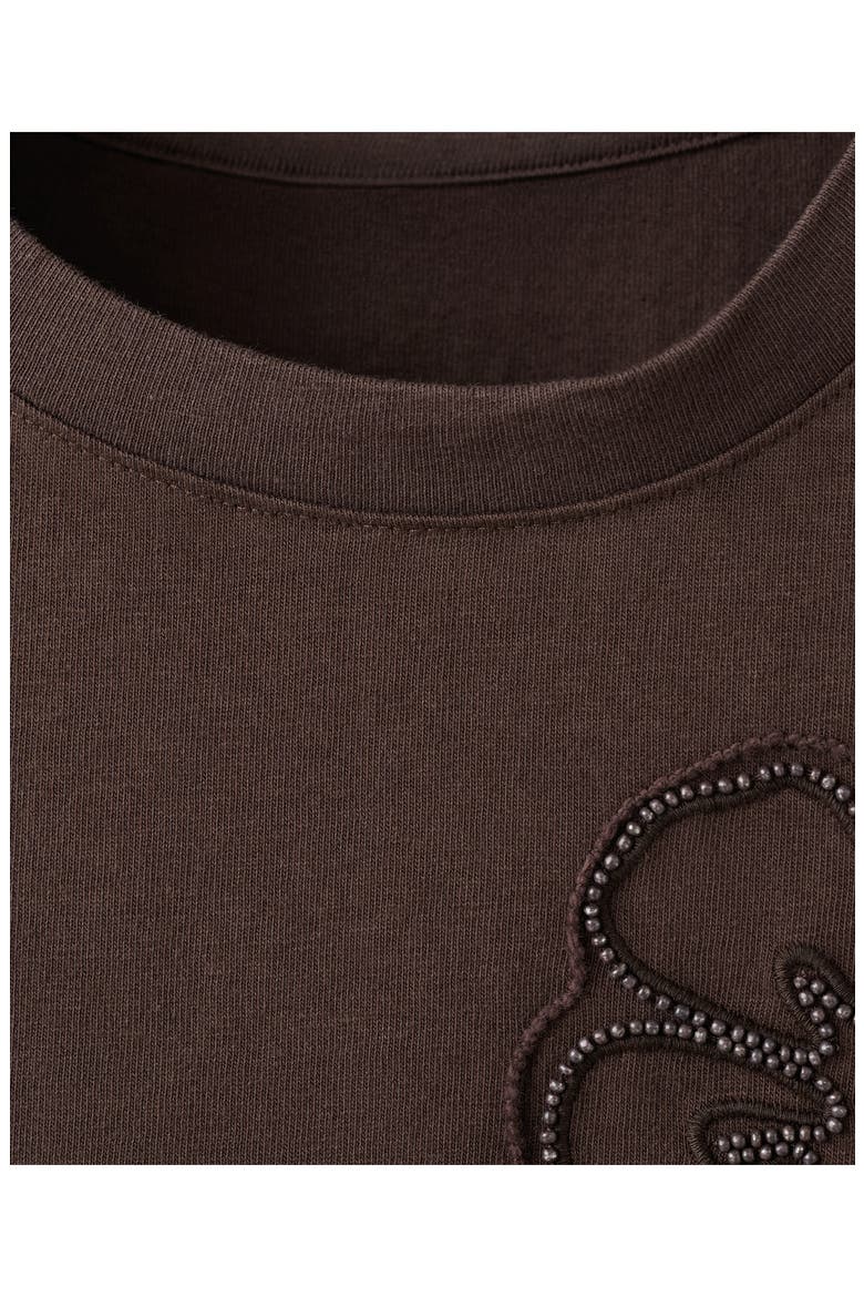 Embroidered Cotton T-Shirt, Alternate, color, BROWN